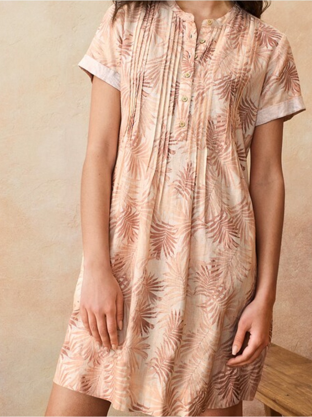 Faherty Gemina Linen Blend Mini Dress Relaxed Fit Peach Palm Boho Chic Large - Picture 13 of 13